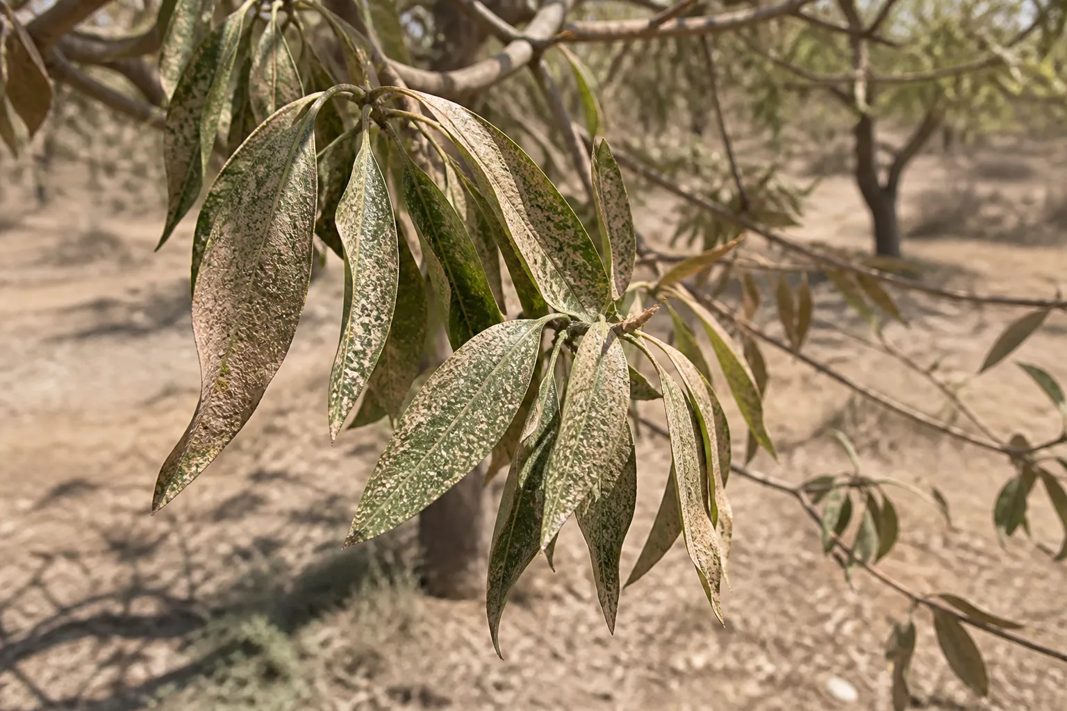 برگ بادام برنزه و خال‌خال، خسارت کنه